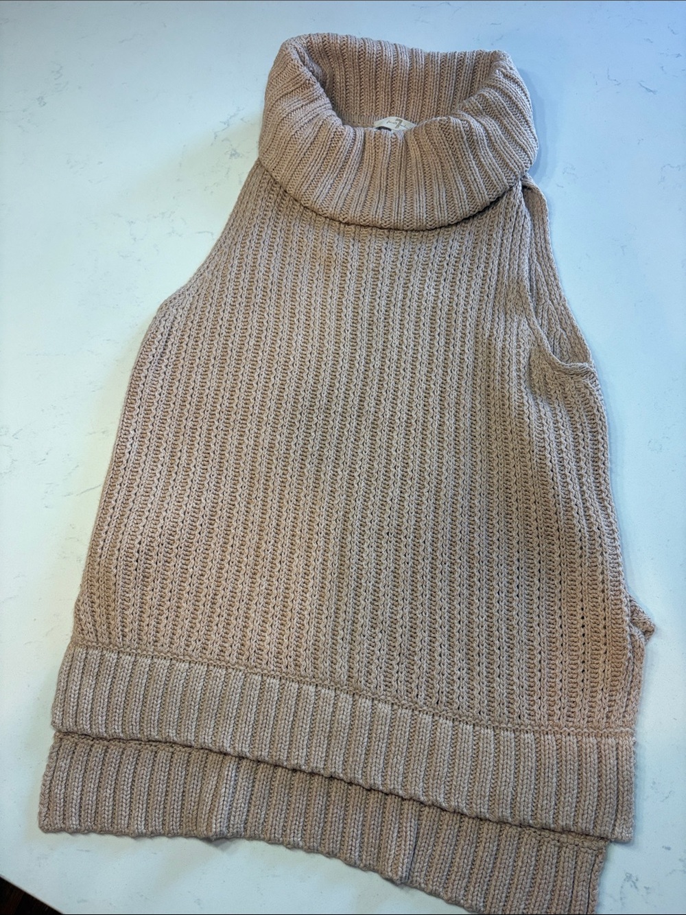 7 For All Mankind Sleeveless Cowl Neck Sweater Vest in Taupe